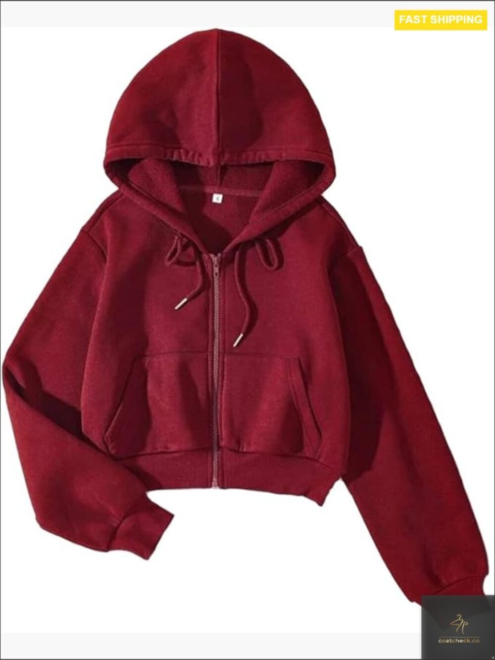 Fleece Full Zip Crop Hoodie Y2K 90s Long Sleeve Drawstring Jacket with Pockets